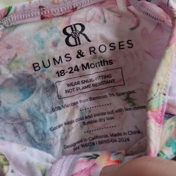 Bums & Roses Killer Queen Ruffle Romper 18-24 Months Pink Floral Skulls Sleeper - Picture 3 of 11